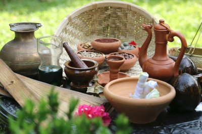 ayuruveda ingredients and utensils